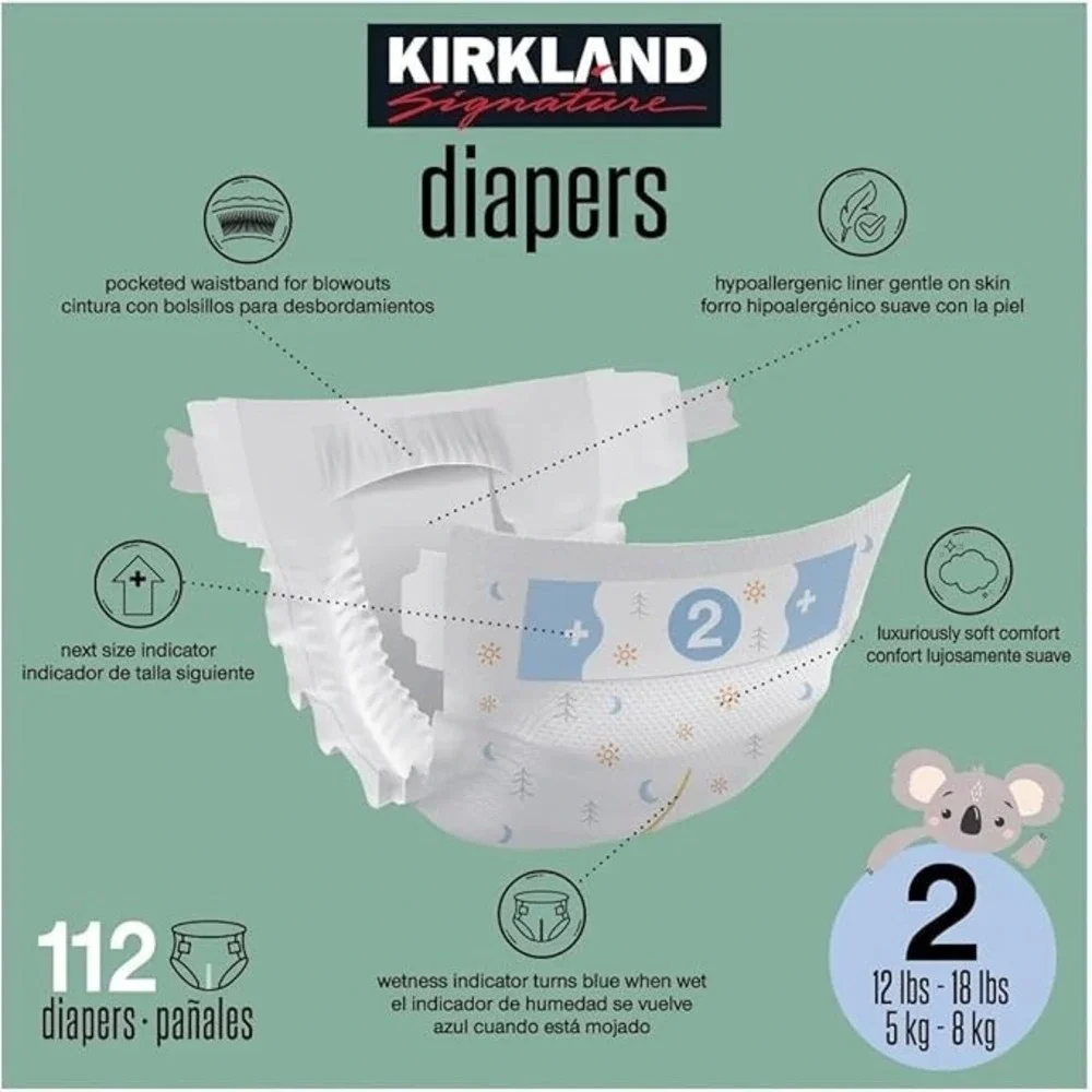 Kirkland Signature Diaper Size 2 for 5kg-8kg Babies Super‎ Absorbent (112 Count)